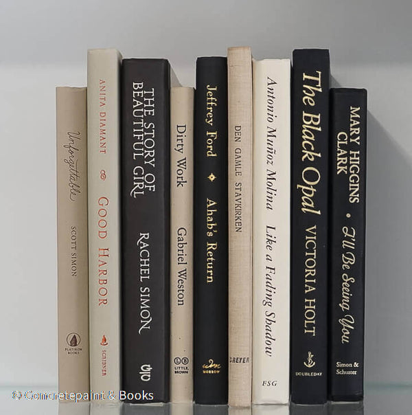Stack of hardcover books for display. Neutral, Scandinavian, modern, and minimalist bookshelf decoration. 
