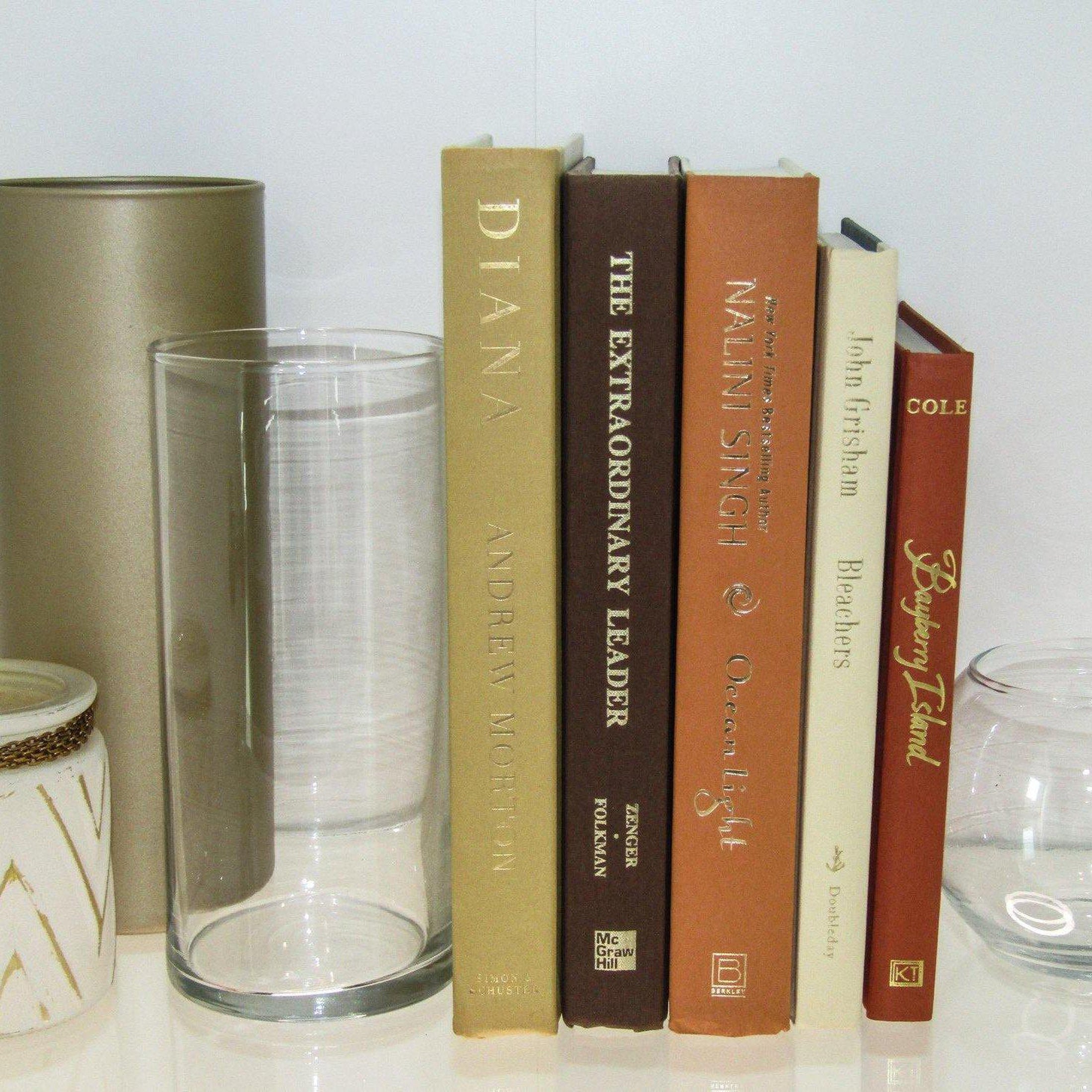 Natural Luxury Collection 9 | Book Stack, Vases & Candle Holder-Set of Decorative Books and Accents-[stack of real books for decorating]-[set of books with decorative accents]