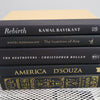 Stack of Black Books Gold & White Accent. Real hardcover books staged and used for decorating.