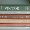 Green and brown books used for shelf decor. 